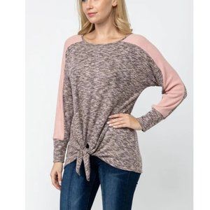 Front Tie Long Sleeve, Knit Color Block Top 💕